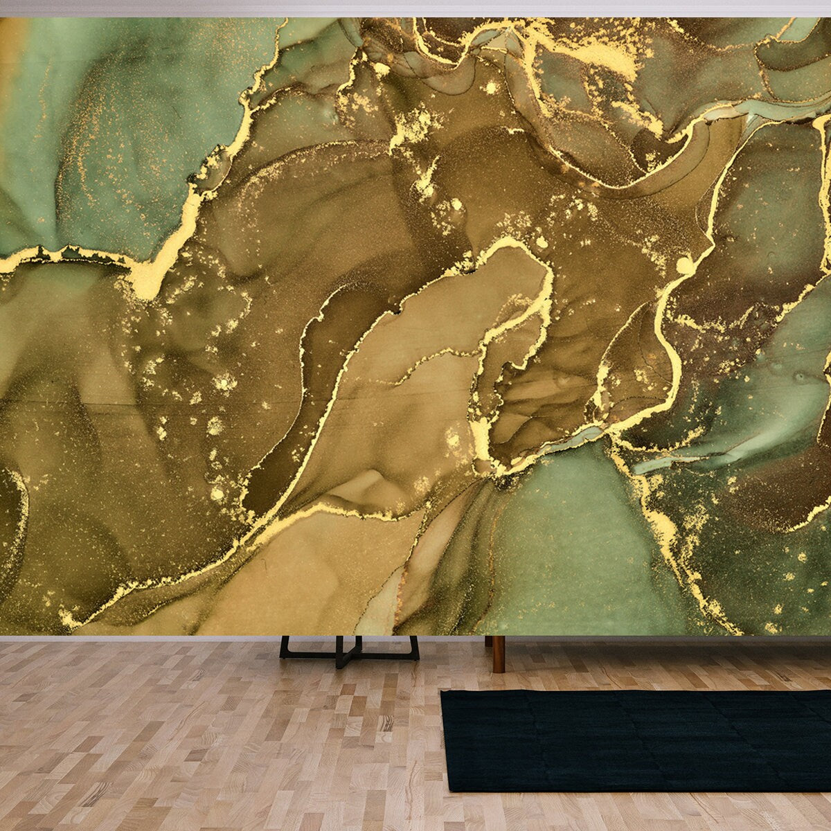 Currents of Translucent Hues, Snaking Metallic Swirls, and Foamy Sprays of Color Wallpaper Living Room Mural