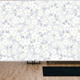 Delicate White Flowers on Blue Background Wallpaper Living Room Mural