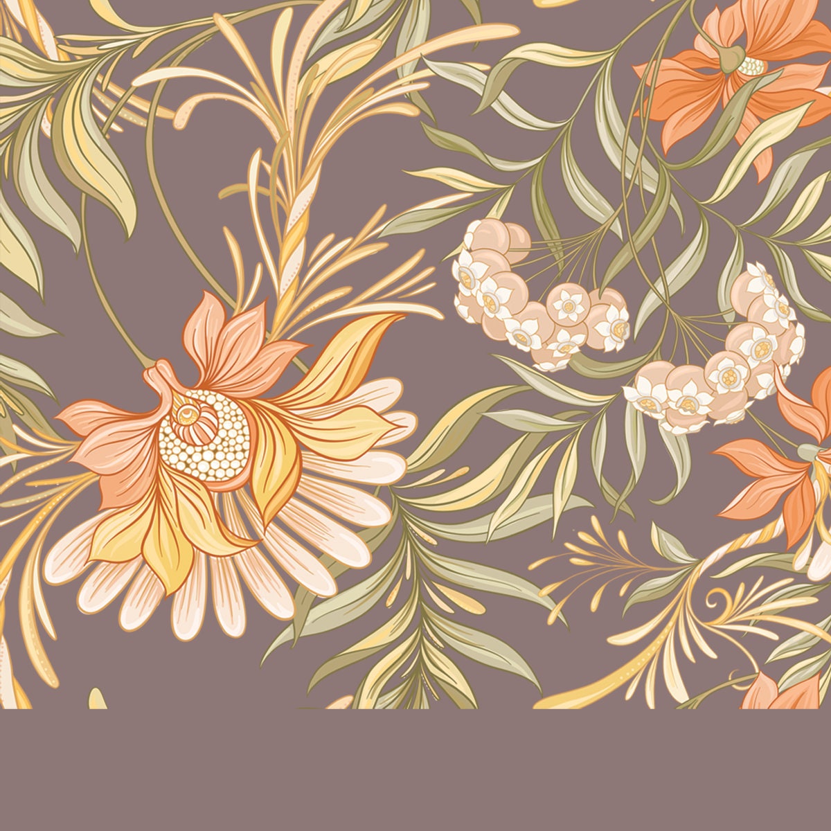 Seamless Pattern, Background with Decorative Flowers in Art Nouveau Style, Vintage, Old, Retro Style Wallpaper Dining Room Mural