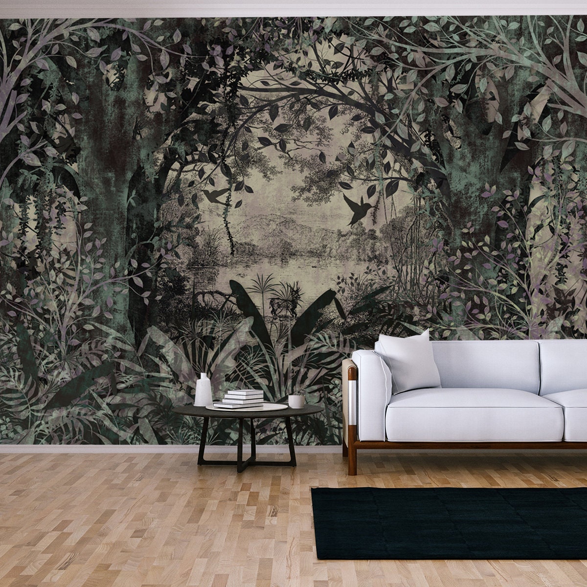 Landscape Wallpaper in Classic Old Style Vintage Wallpaper Living Room Mural