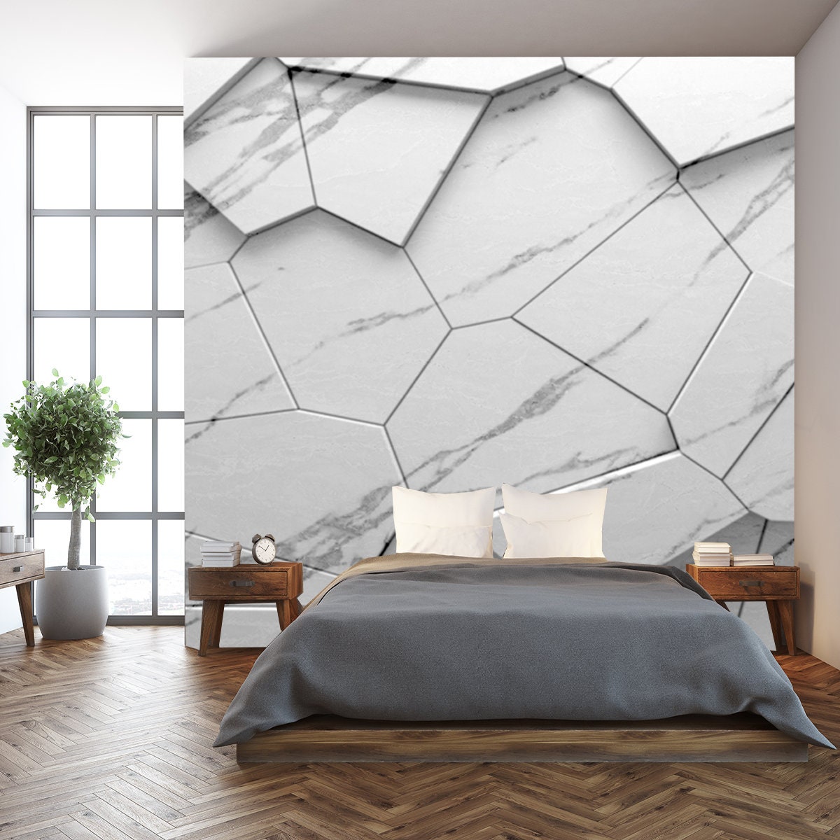 White Marble with Veins, Emperador Marble Texture with High Resolution Wallpaper Bedroom Mural