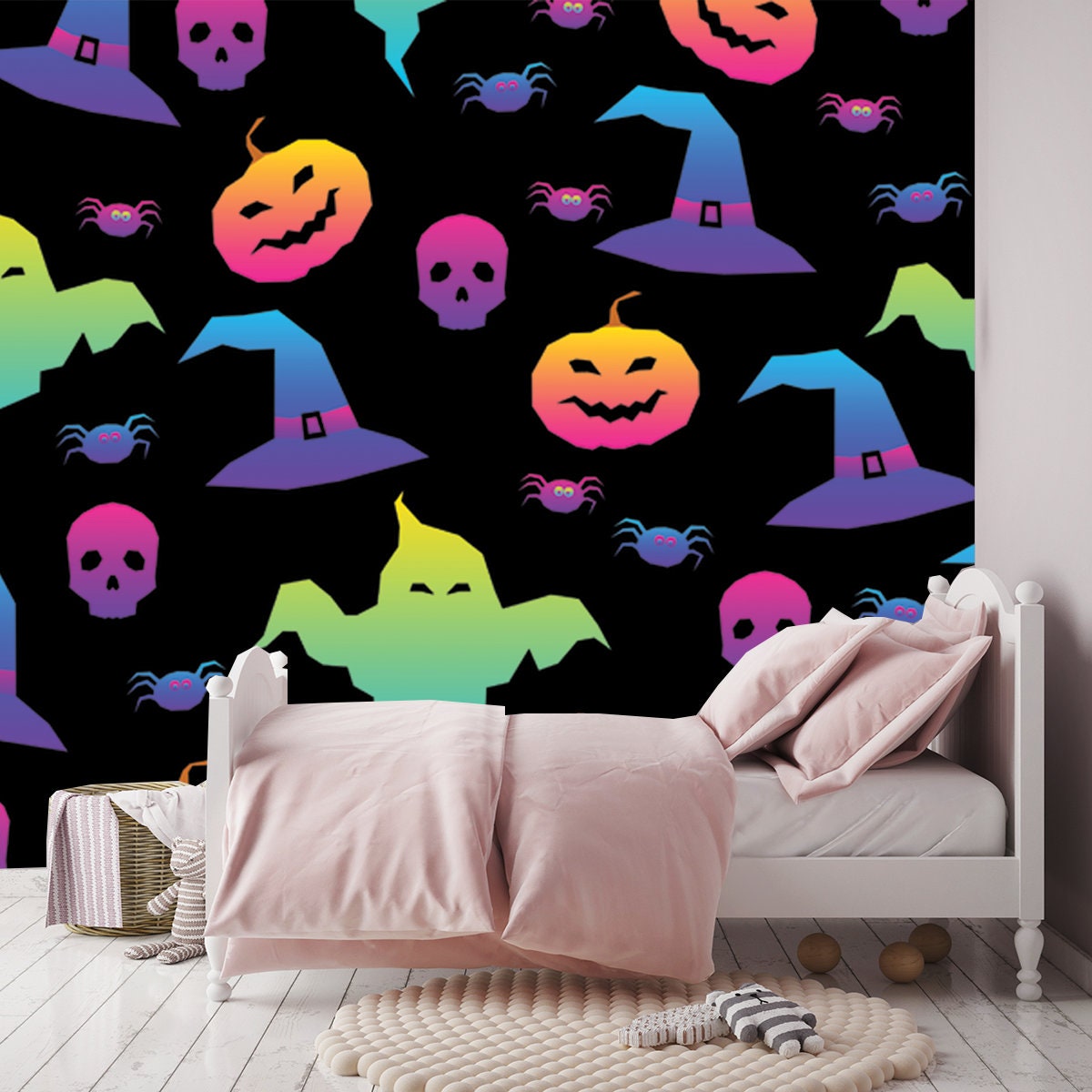 Abstract Rainbow Happy Halloween Seamless Background Wallpaper Girl Bedroom Mural