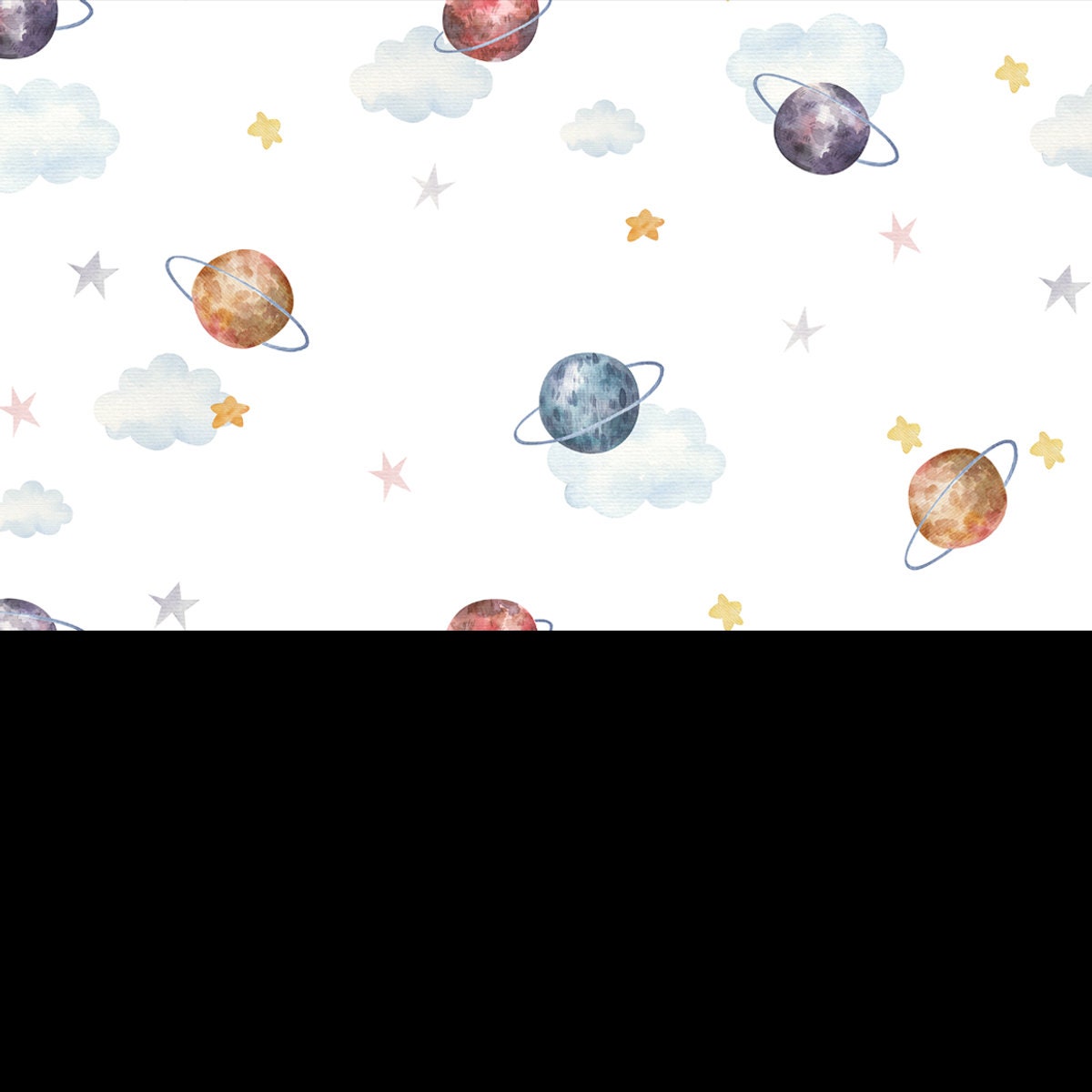 Space, Stars, Planets, Cute Watercolor Children's Illustration Wallpaper Boy Nursery Mural