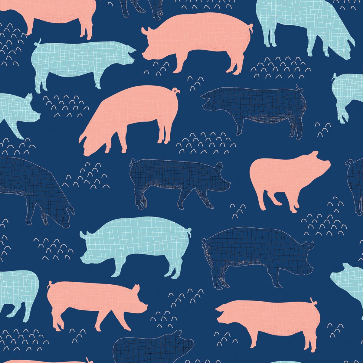 Pigs Vector Seamless Pattern Isolated Hand Drawn Illustration Wallpaper Kitchen Mural