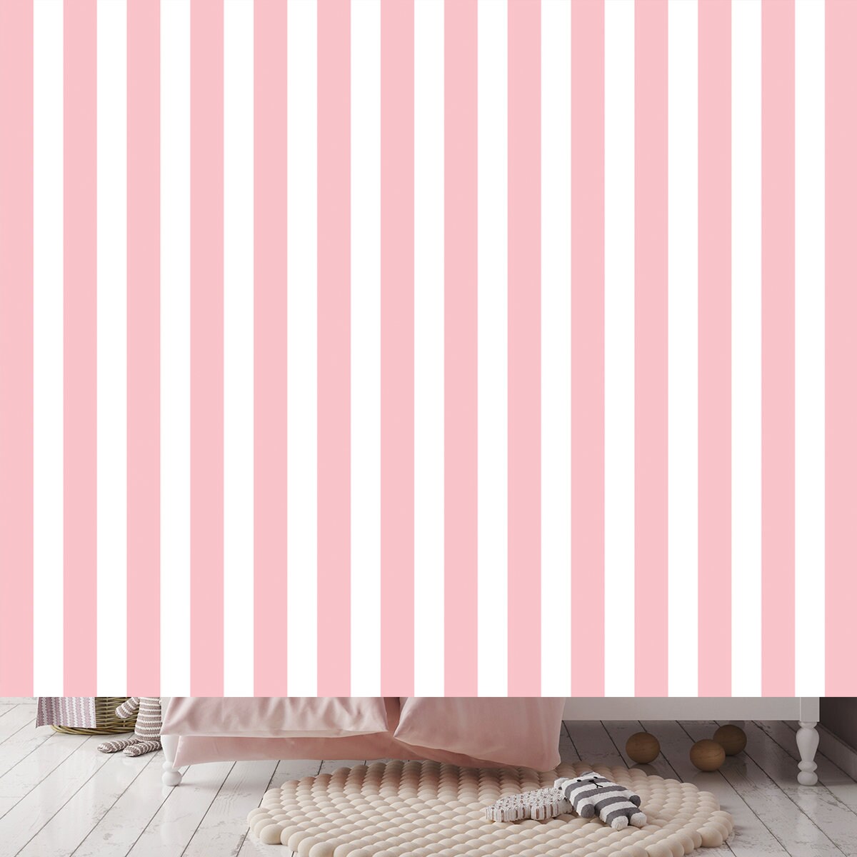 Pink and White Striped Background Wallpaper Girl Bedroom Mural