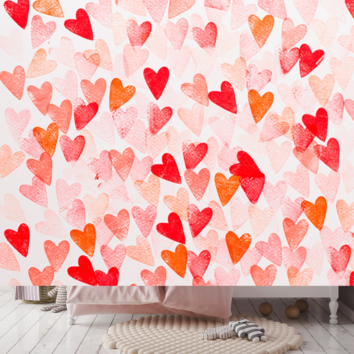 Abstract Watercolor Red, Pink Heart Background Wallpaper Gir Bedroom Mural