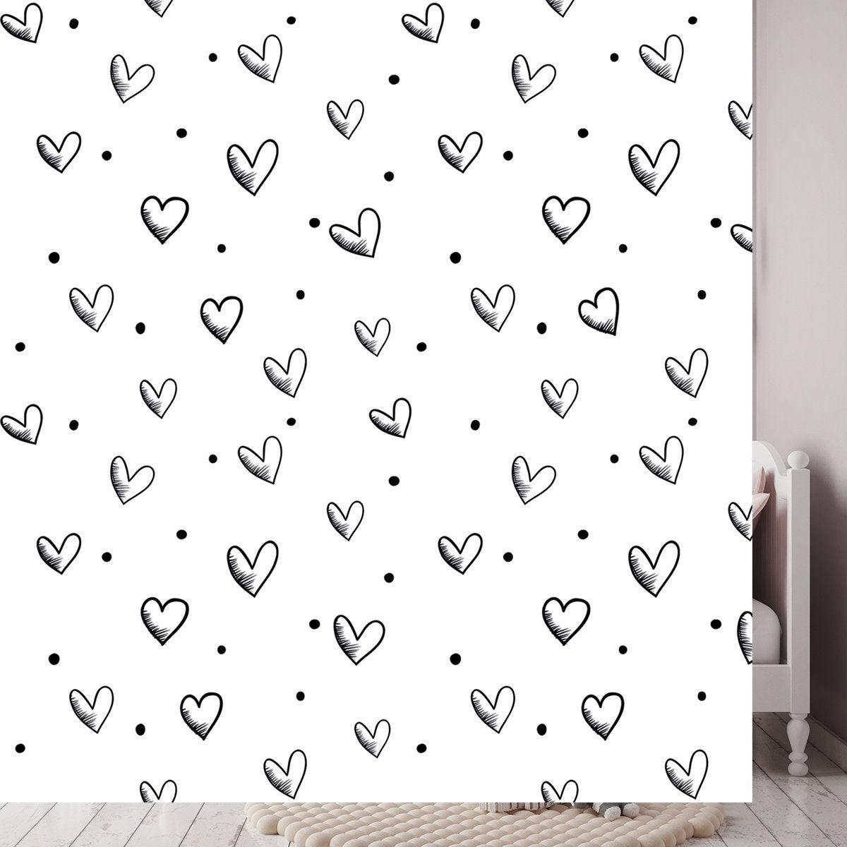 Retro Pattern, Polka Dot with Hearts Wallpaper Girl Bedroom Mural