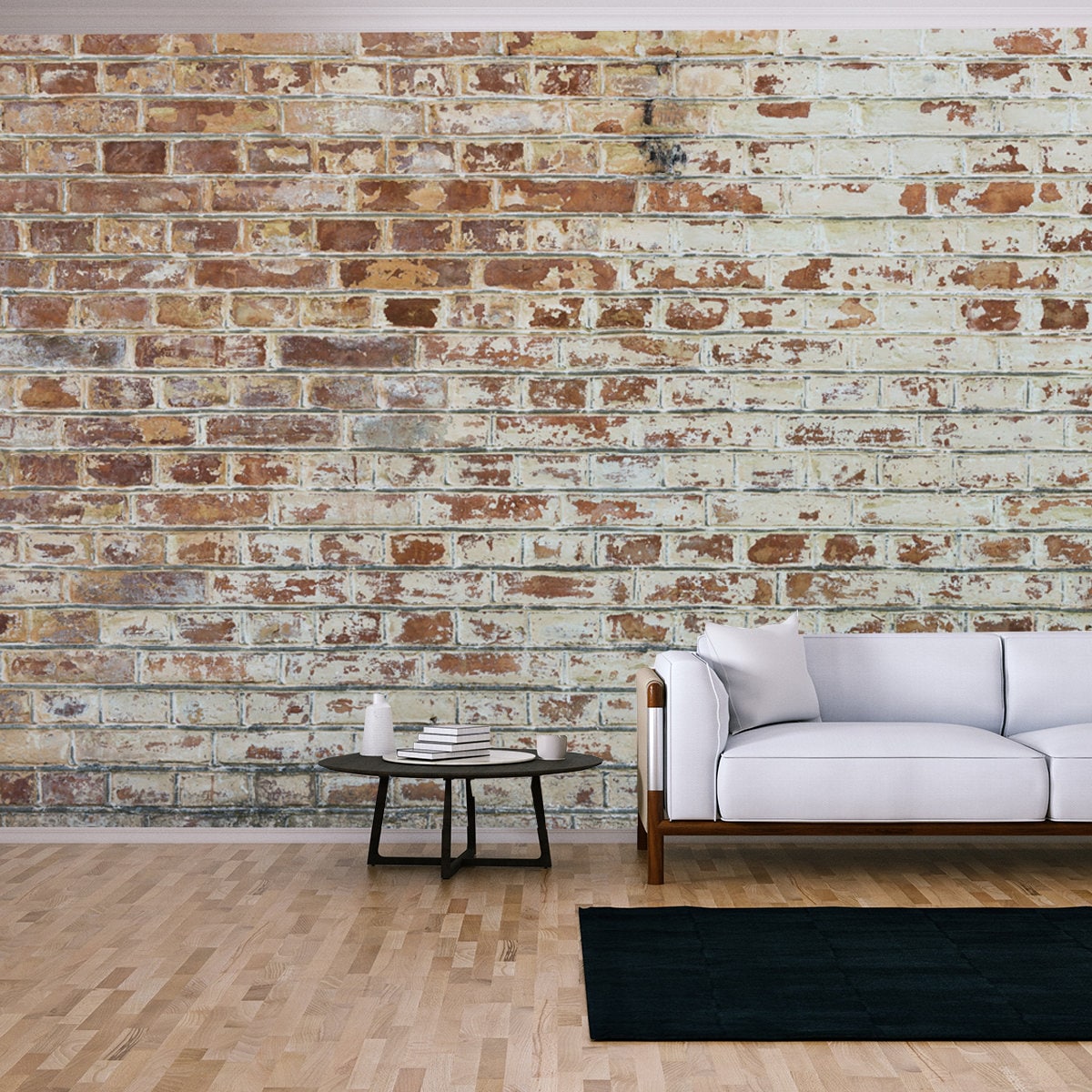 Background of Old Vintage Dirty Brick Wall with Peeling Plaster Wallpaper Living Room Mural