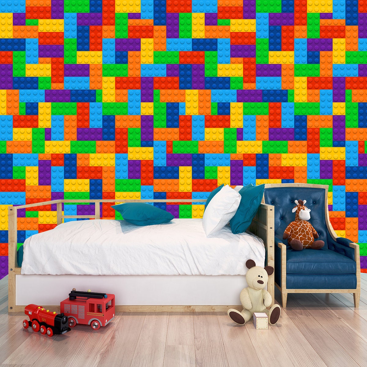 Background with Toys of Construction/Building Blocks Wallpaper Boys Bedroom Mural