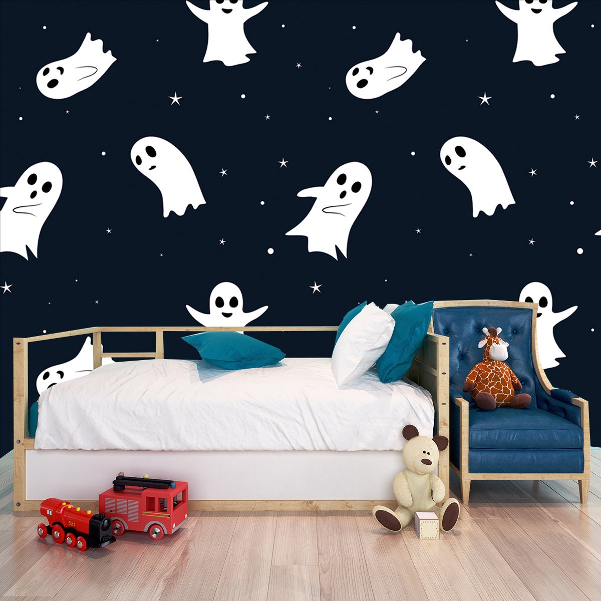 Ghost Creepy Spooky and Smiling Seamless Vector Pattern Wallpaper Boy Bedroom Mural