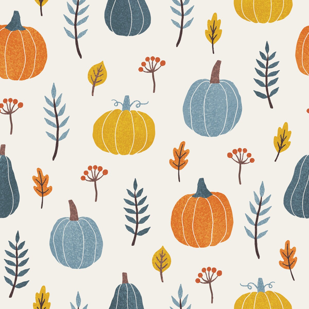 Colorful Pumpkins, Leafs and Branches. Seasonal Autumn Seamless Pattern Wallpaper Kitchen Mural