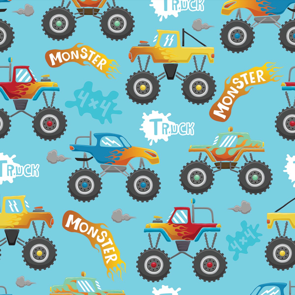 Pattern of Monster Truck Cartoon Wallpaper Boy Bedroom Mural