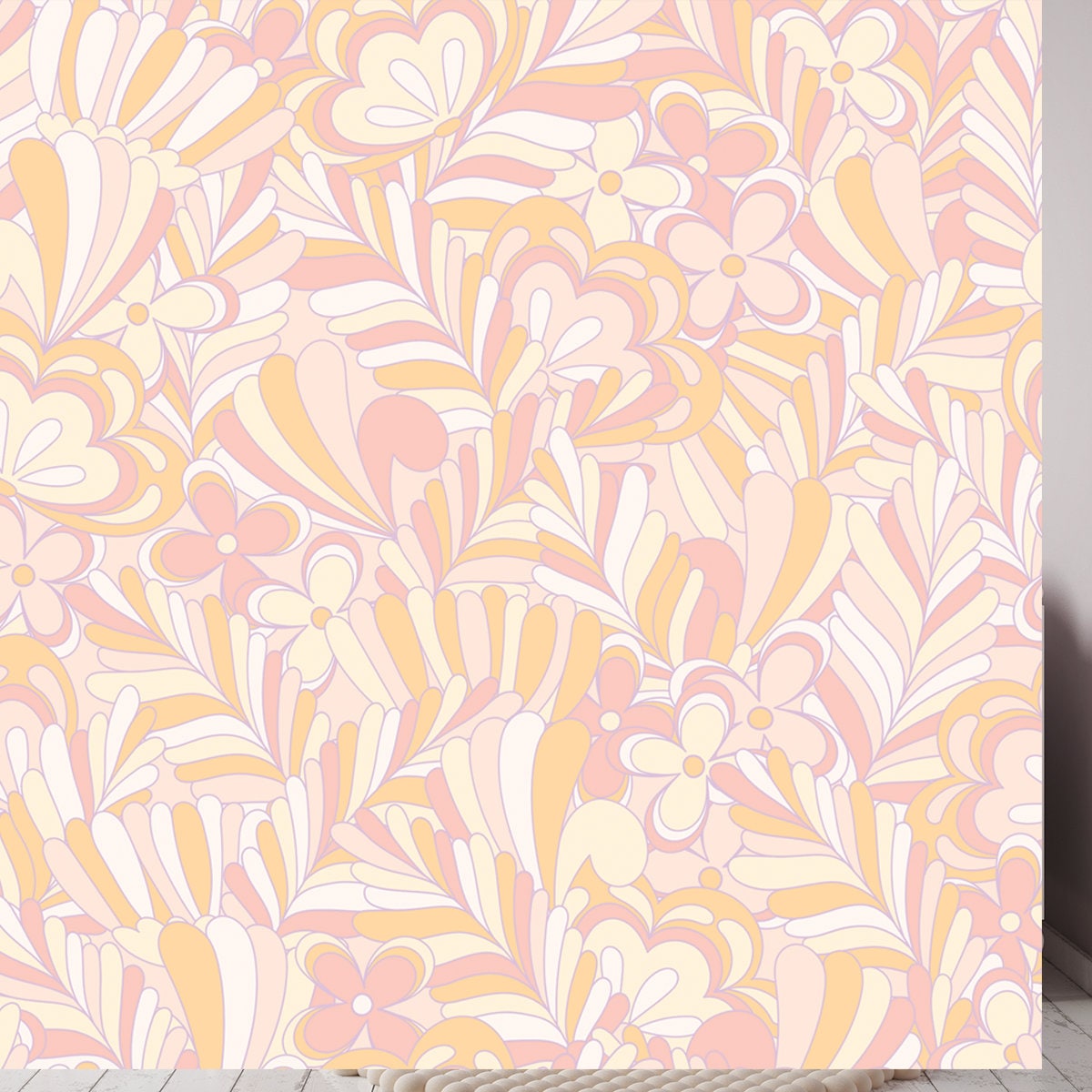 Pastel Candy Hippie Seamless Pattern. Vector Nostalgic Retro 60s Groovy Print Wallpaper Girl Bedroom Mural