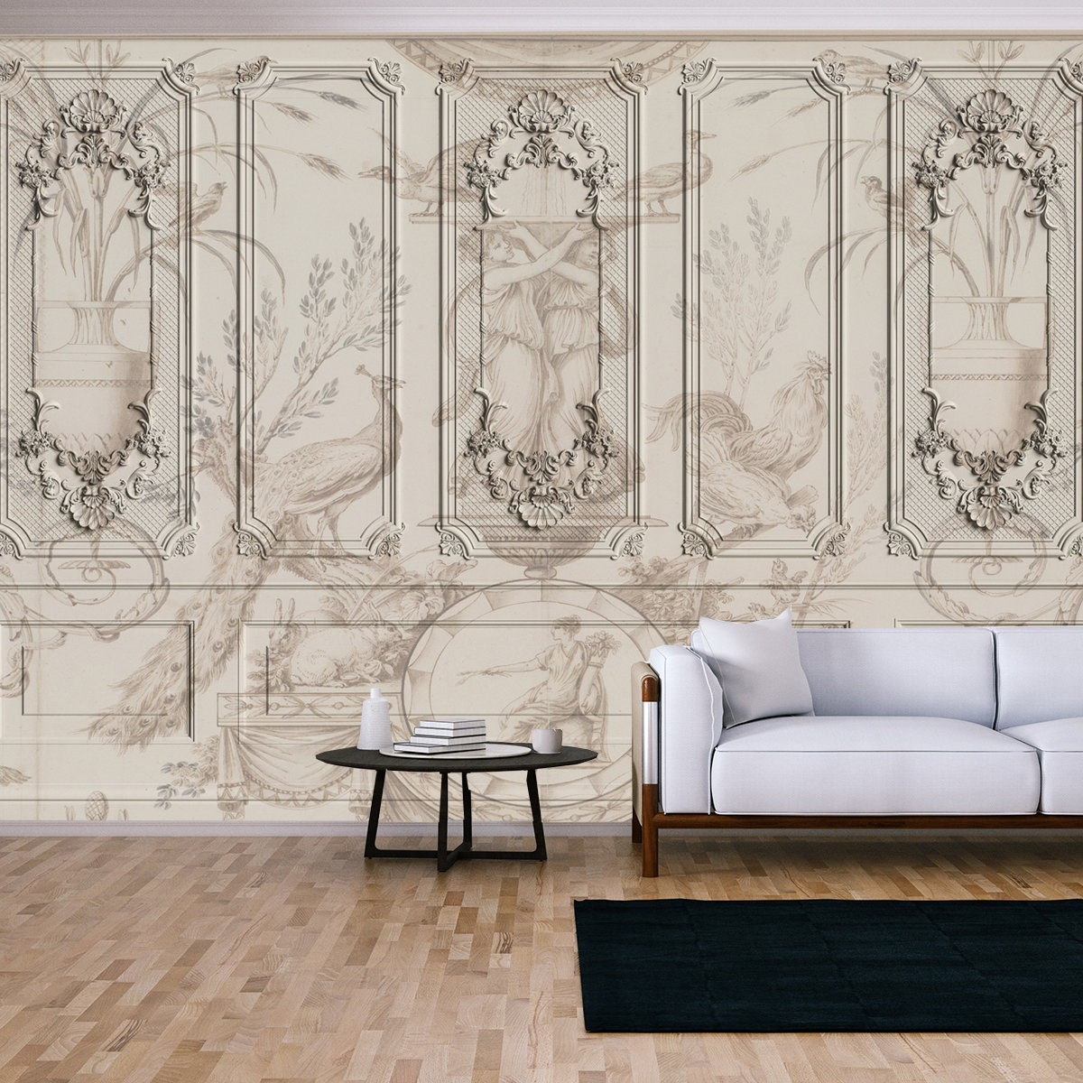 3d Render Wallpaper Illustration Design with Wall Panel Wallpaper Living Room Mural