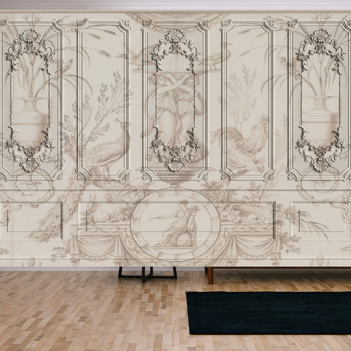 3d Render Wallpaper Illustration Design with Wall Panel Wallpaper Living Room Mural