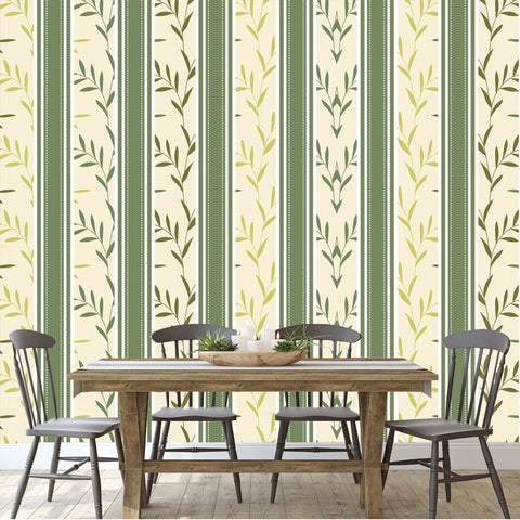 Green and Beige Palling Flex Wallpaper, Paneling Wallpaper Dining Room Mural