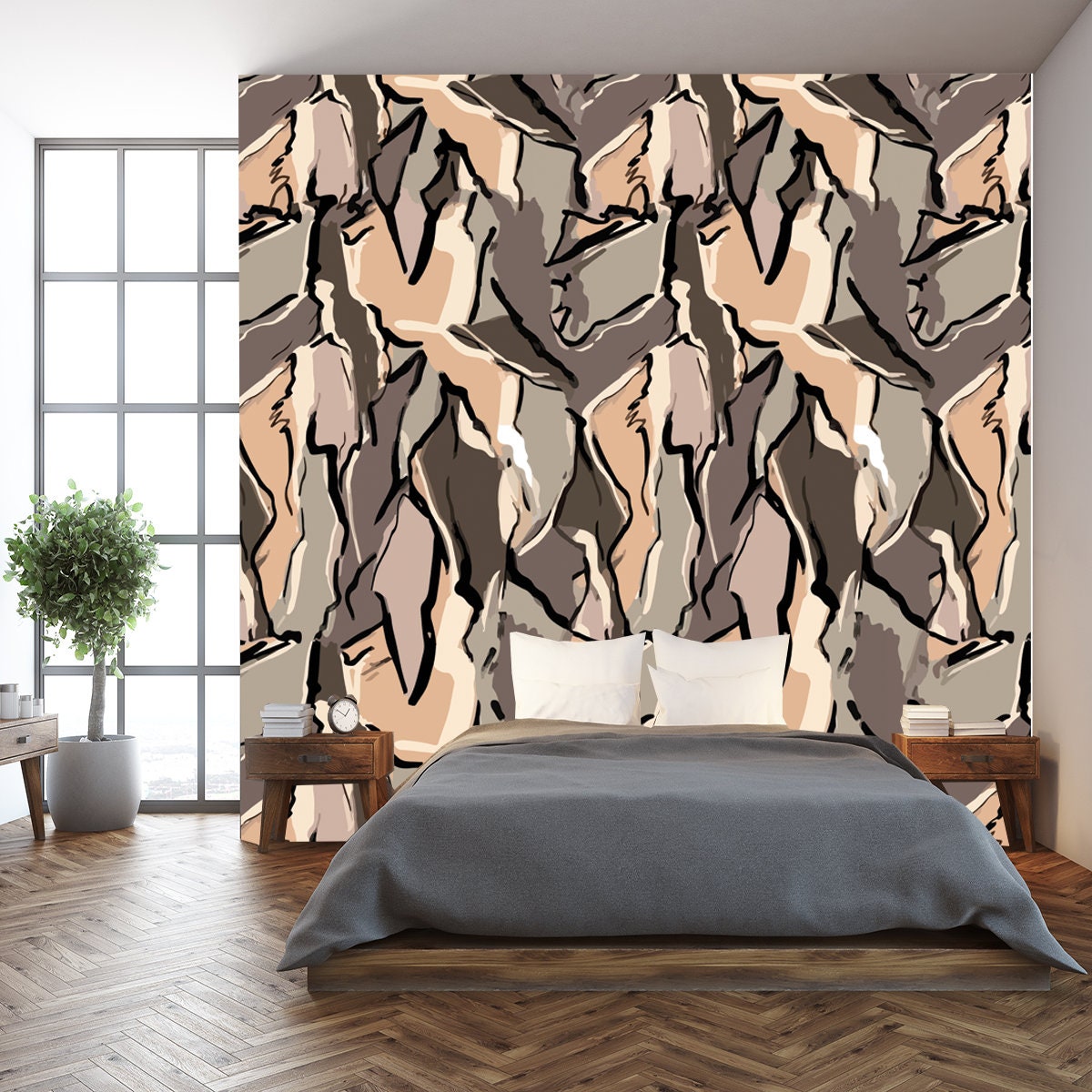 Ethnic Colored Bohemian Pattern, Geometric Elements, African Mud Cloth Wallpaper Bedroom Mural