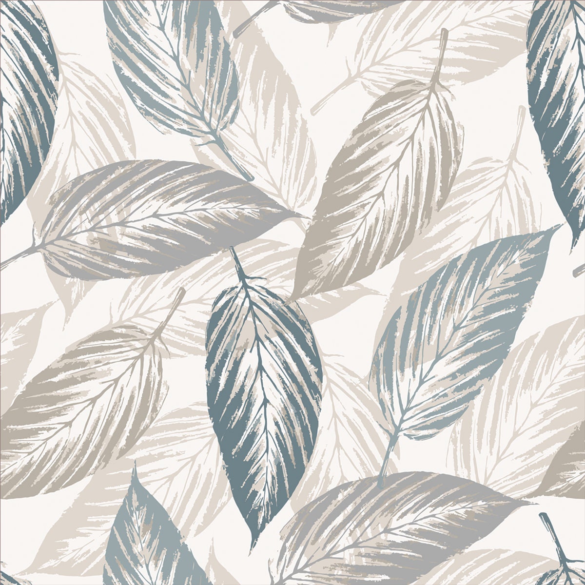 Abstract Seamless Pattern with Leaves. Trendy Farmhouse Vintage Leaves Textures on White Background Wallpaper Dining Room Mural