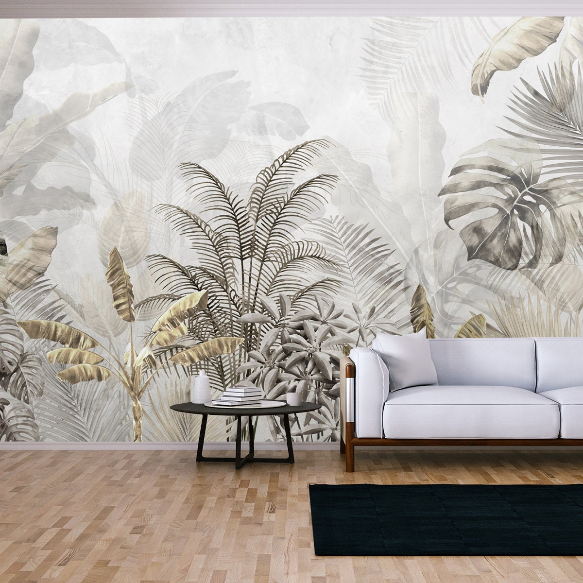 Gold Tropical Wallpaper Design - 3D illustration Wallpaper Living Room Mural