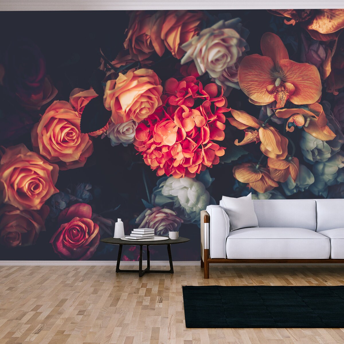 Artificial Flowers Wall for Background in Vintage Style Wallpaper Living Room Mural