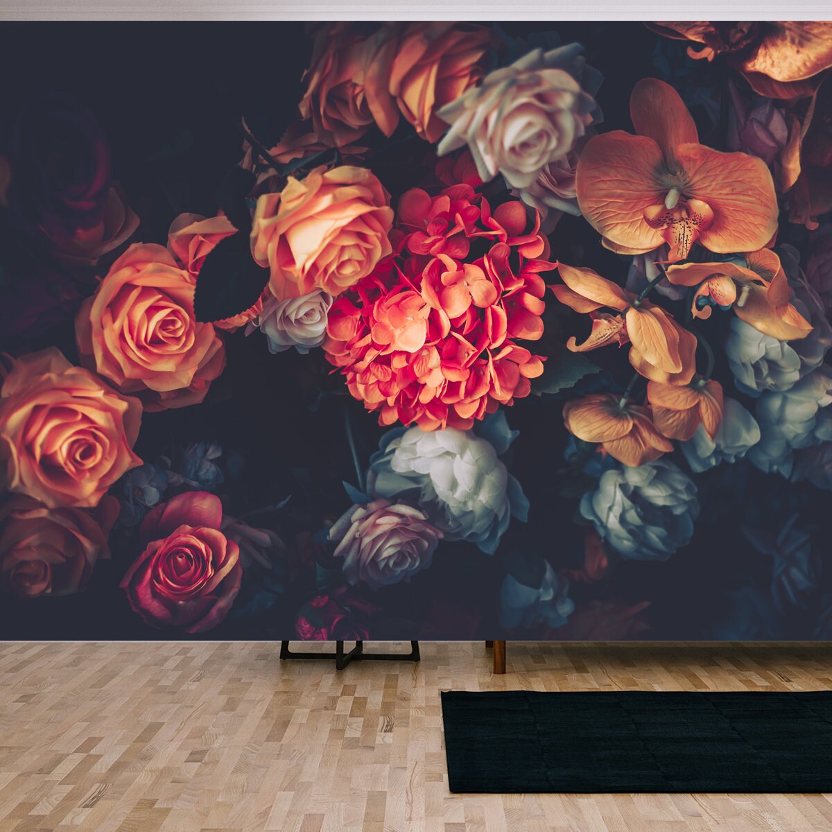Artificial Flowers Wall for Background in Vintage Style Wallpaper Living Room Mural