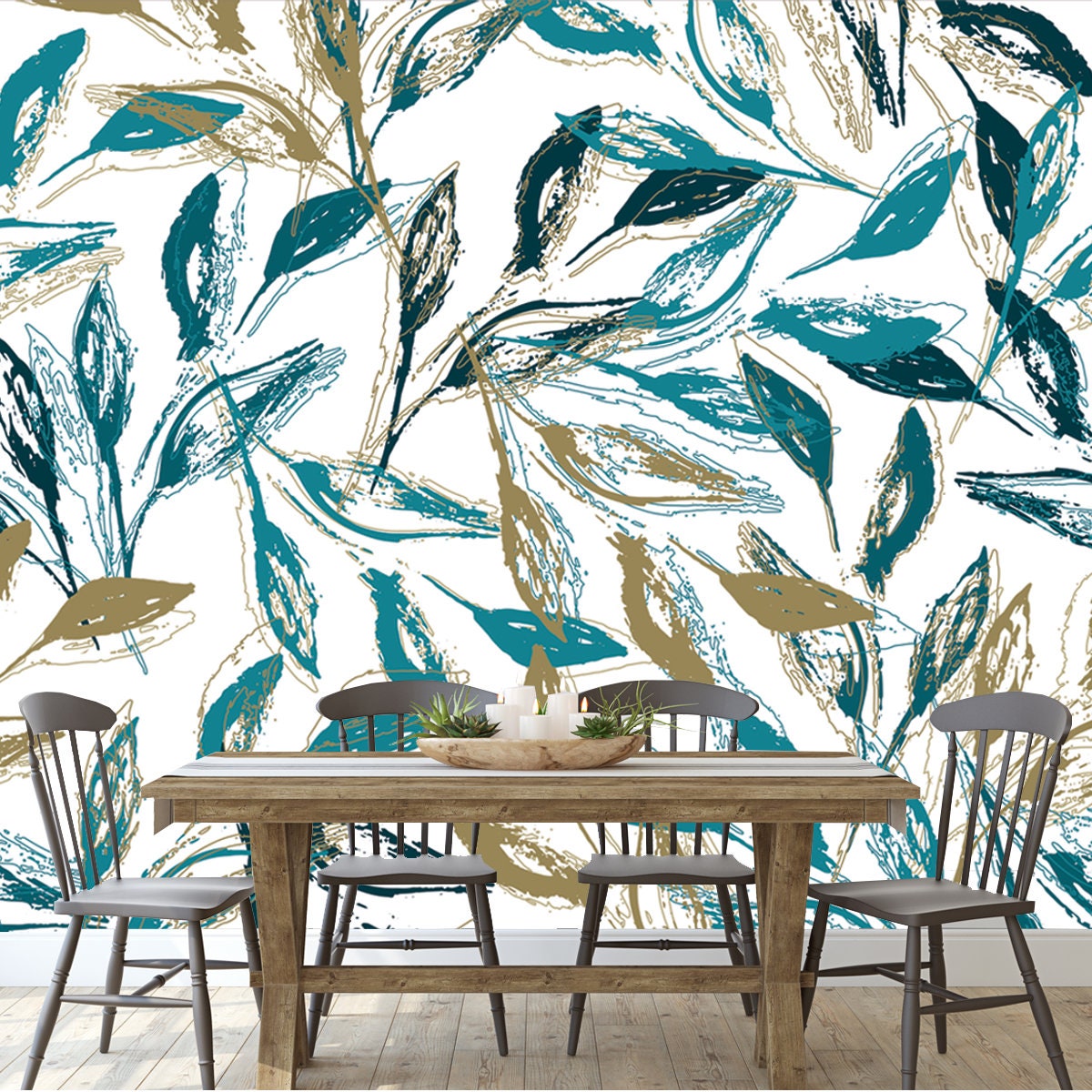 Botanical Wallpaper. Boho Chic Wallpaper Dining Room Mural