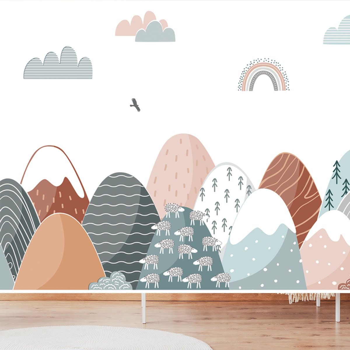 Seamless Pattern with Doodle Mountains in Scandinavian Style Wallpaper Nursery Mural