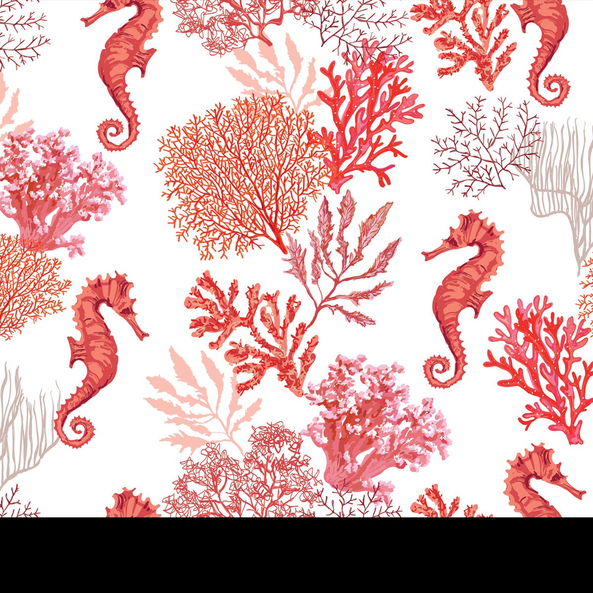 Beautiful Hand Drawn Botanical Vector Seamless Pattern Illustration with Tropical Corals Sea Horse Wallpaper Bathroom Mural