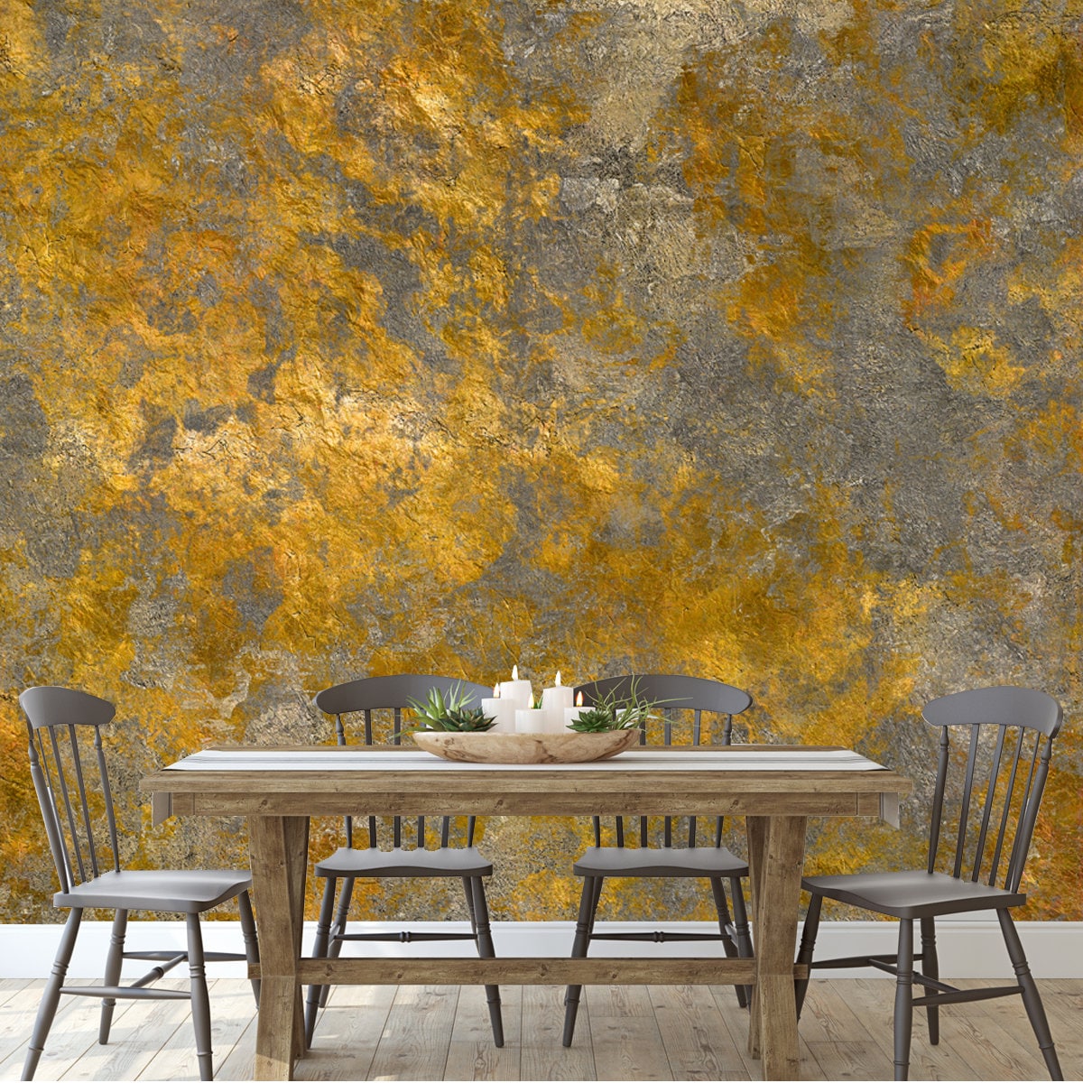 Metallic Gold and Slate Gray Texture Wallpaper Dining Room Mural
