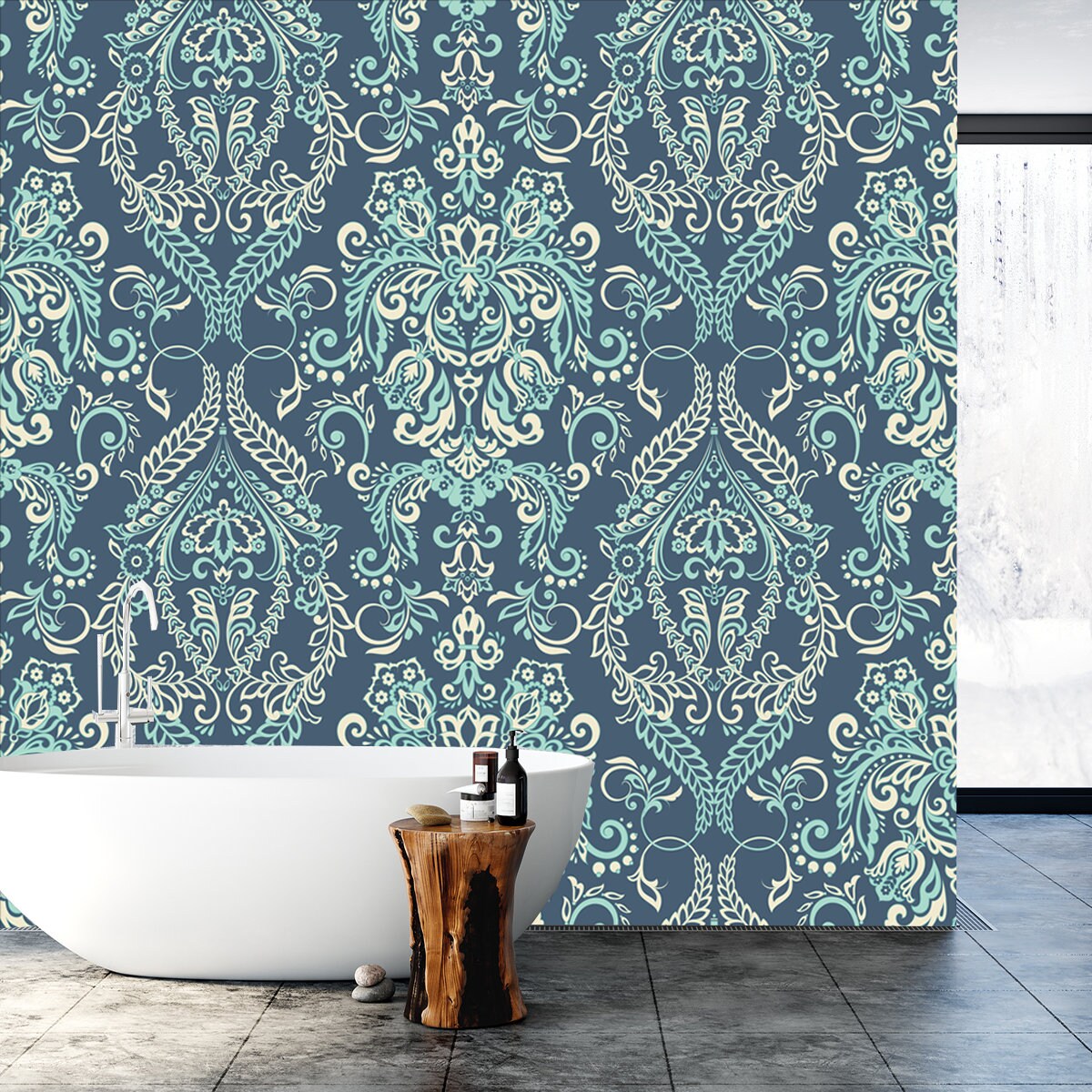 Floral Textured Print. Damask Seamless Vintage Pattern Wallpaper Bathroom Mural