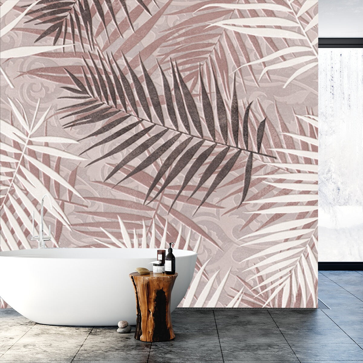 Gray Leaves Ceramic Tiles Wallpaper Bathroom Mural