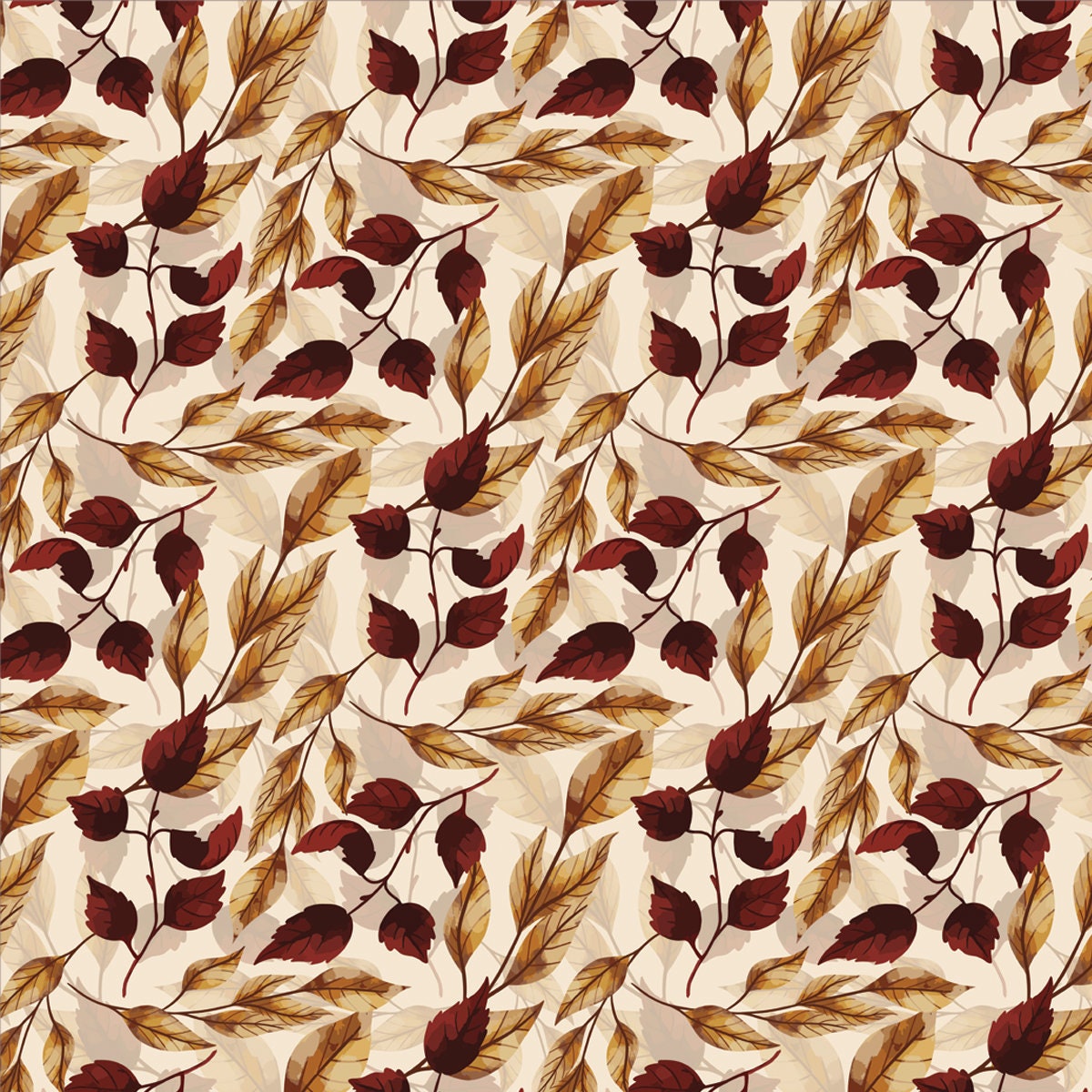Seamless Pattern with Withered Leaves Burgundy and Butter Color Gamma Wallpaper Dining Room Mural