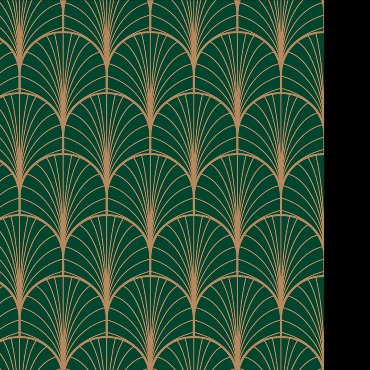 Art Deco Geometric Seamless Vector Pattern. Gold and Green Peacock Abstract Feathers Wallpaper Bathroom Mural