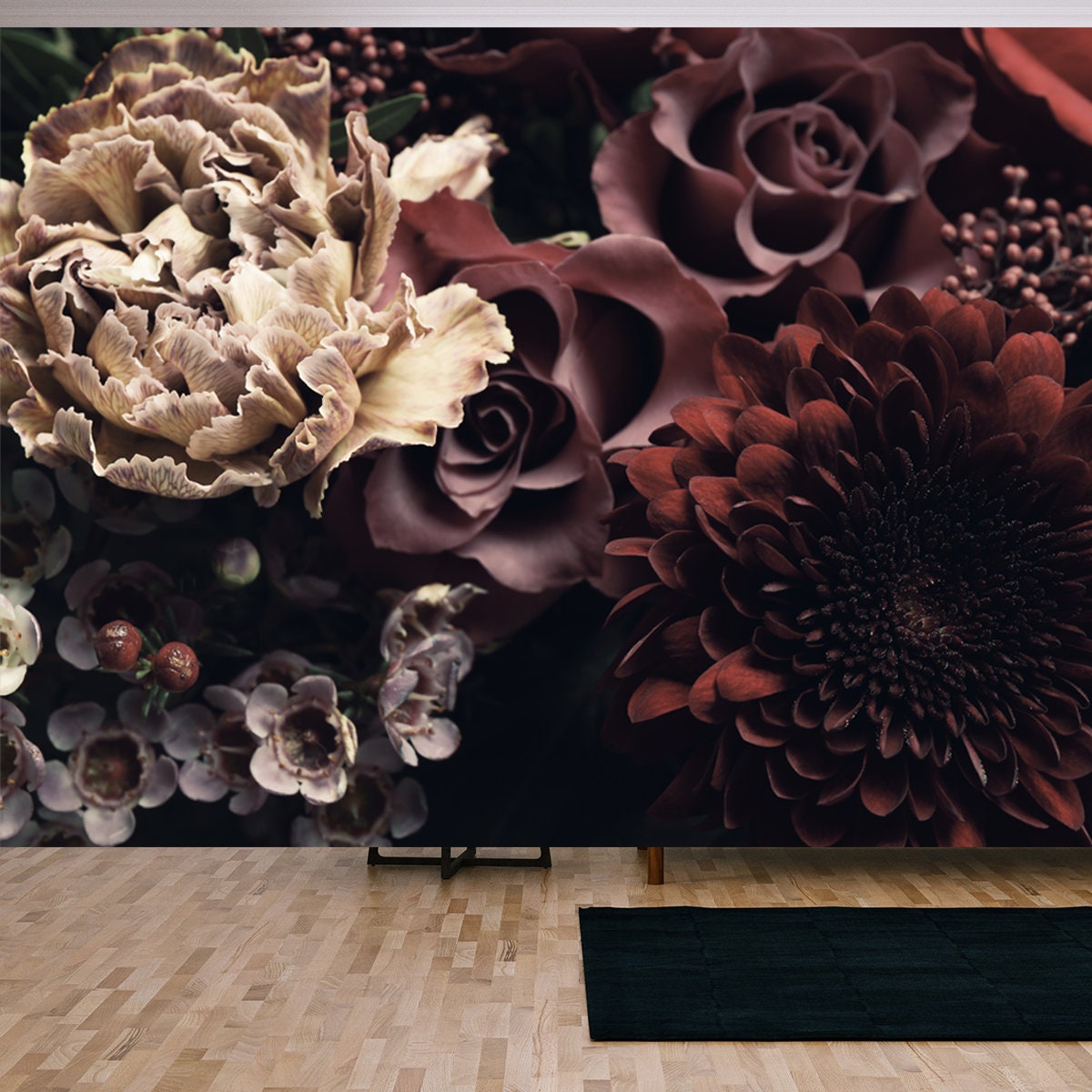 Beautiful Bouquet of Different Flowers, Closeup Wallpaper Living Room Mural