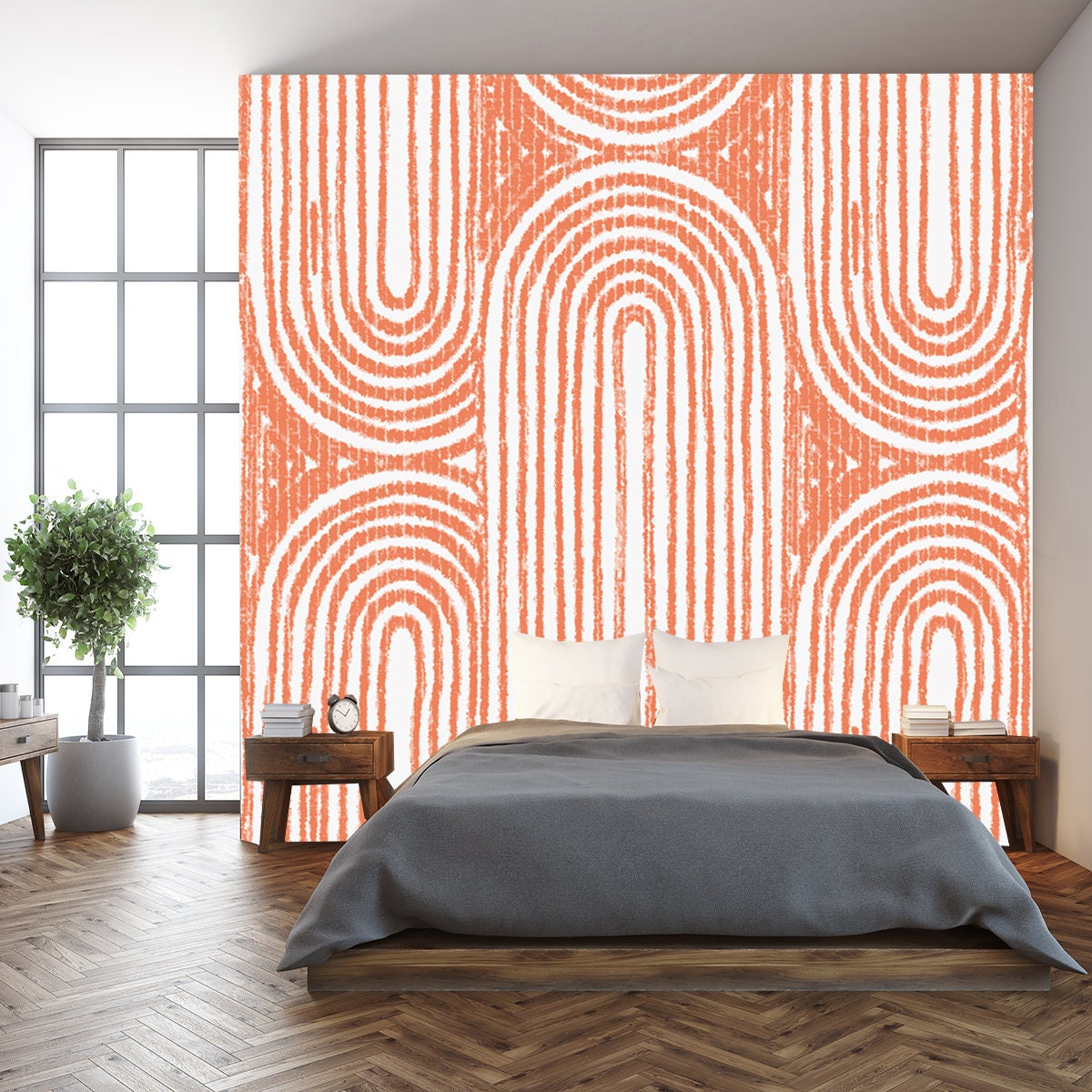 Modern Trendy Mid Century Abstract Shapes Monochrome Seamless Pattern. Geometric Textured Repeat Pattern Wallpaper Bedroom Mural