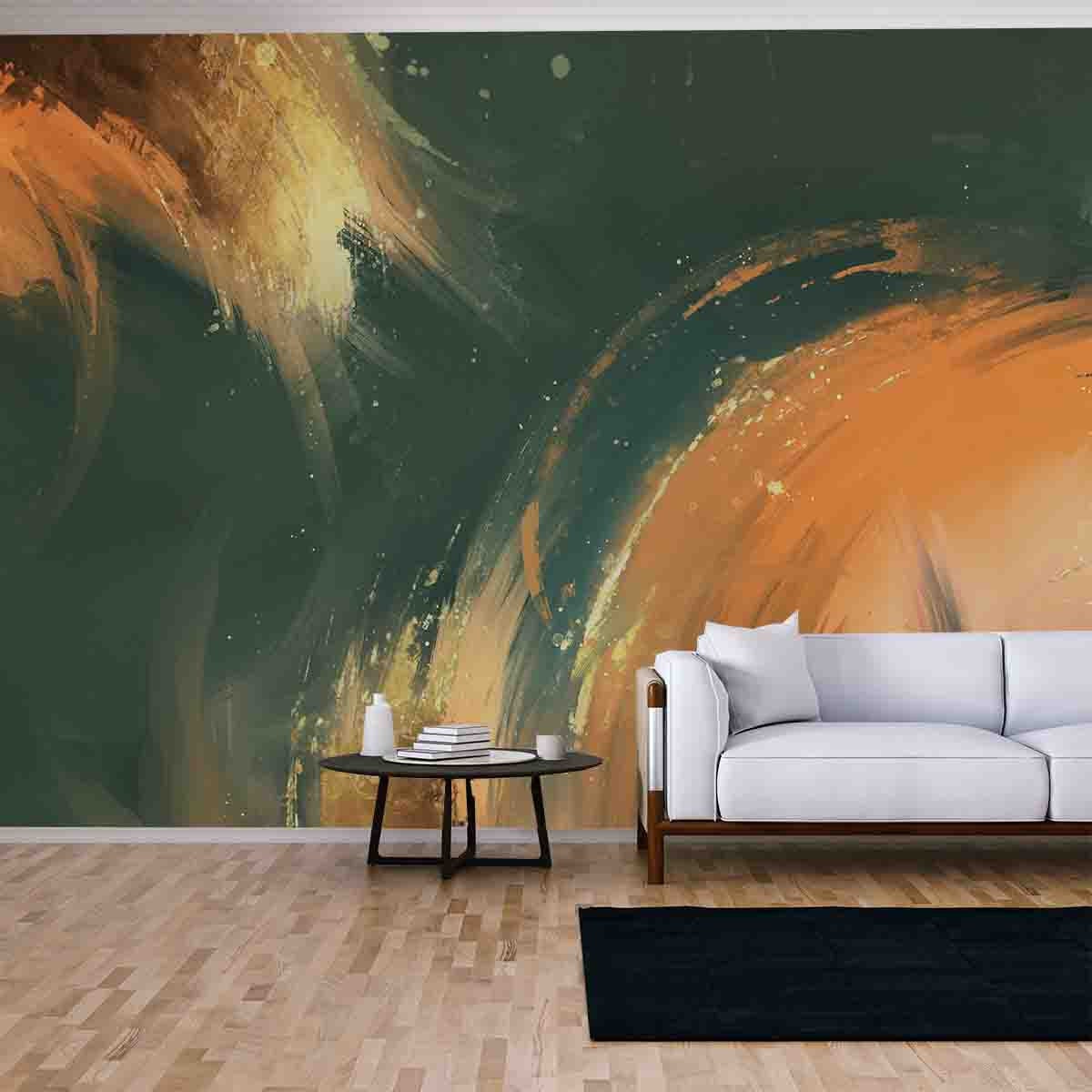Abstract Paint Smears Image with Splashes and Gold Wallpaper Living Room Mural