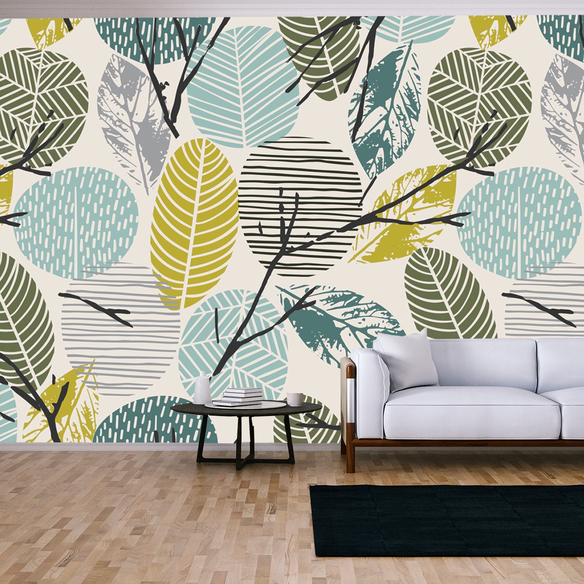 Abstract Autumn Pattern with Trees. Vector Background for Various Surfaces. Trendy Hand Drawn Textures Wallpaper Living Room Mural