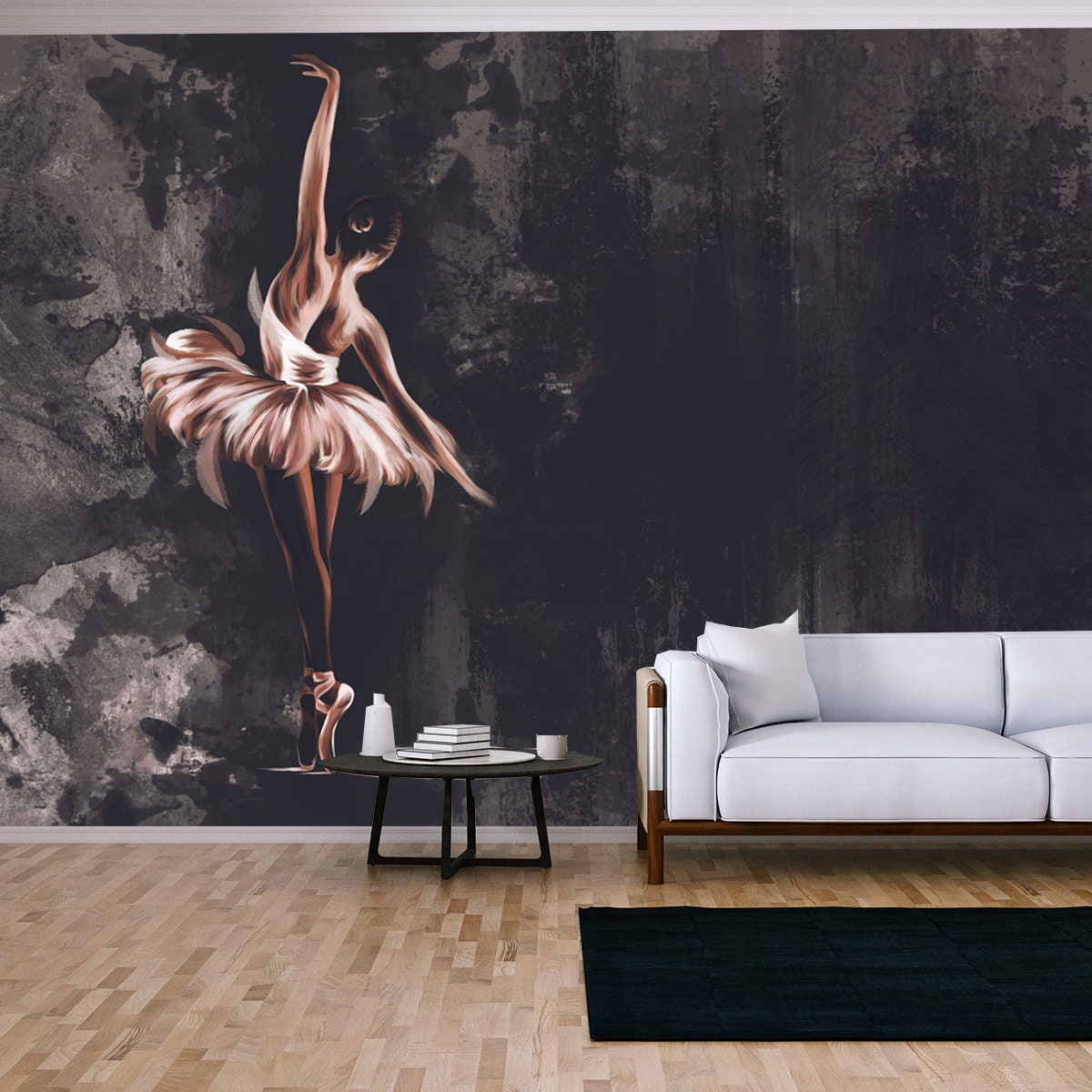 Watercolor Ballerina on Watercolor Stains on a Textured Background Wallpaper Living Room Mural