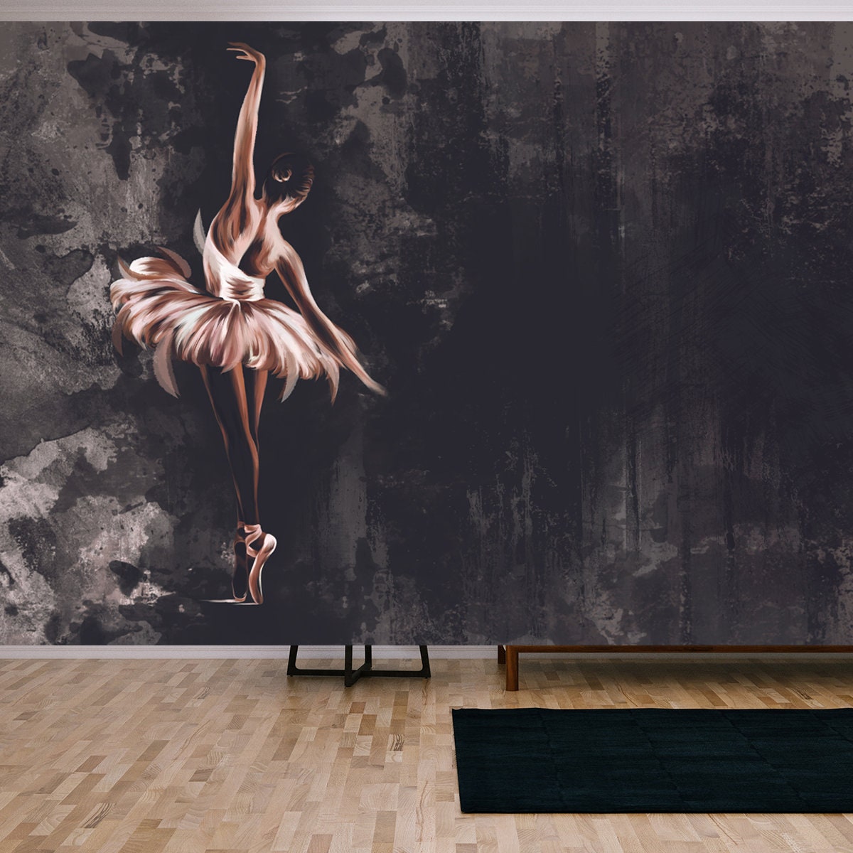Watercolor Ballerina on Watercolor Stains on a Textured Background Wallpaper Living Room Mural
