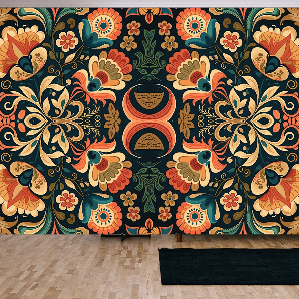 Ethnic Floral Pattern. Abstract Traditional Folk Old Ancient Antique Tribal Ethnic Flower Wallpaper Living Room Mural