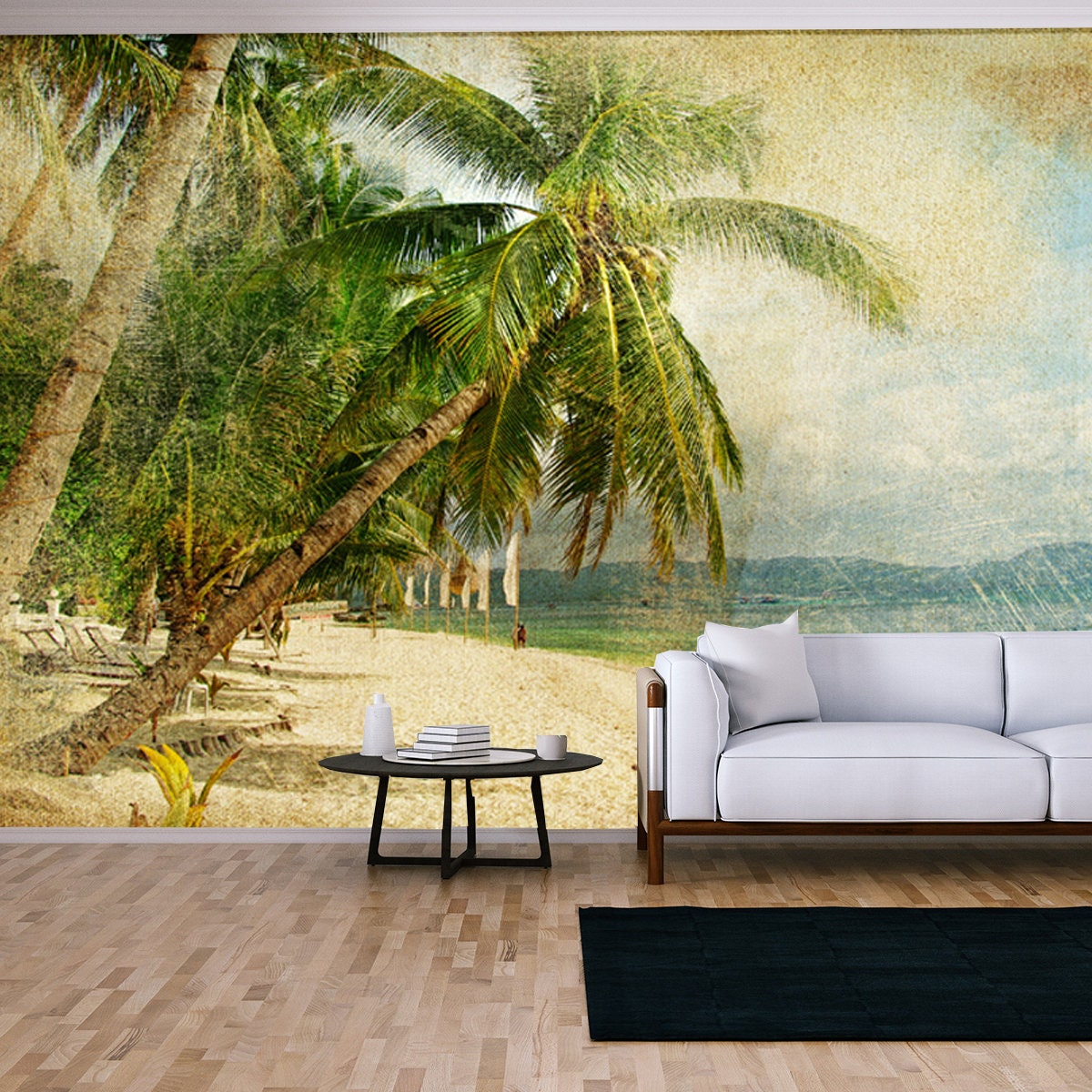 Tropical Beach Retro Styled Picture Wallpaper Living Room Mural