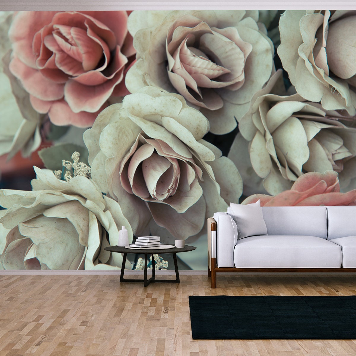Silk Dusty Pale Pink Flowers Background Wallpaper Living Room Mural