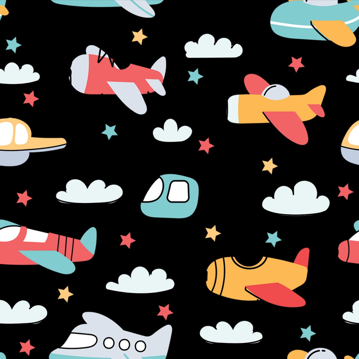 Cartoon Kids Airplane and Helicopter. Nursery Wallpaper with Fly Planes and Clouds Wallpaper Boy Nursery Mural