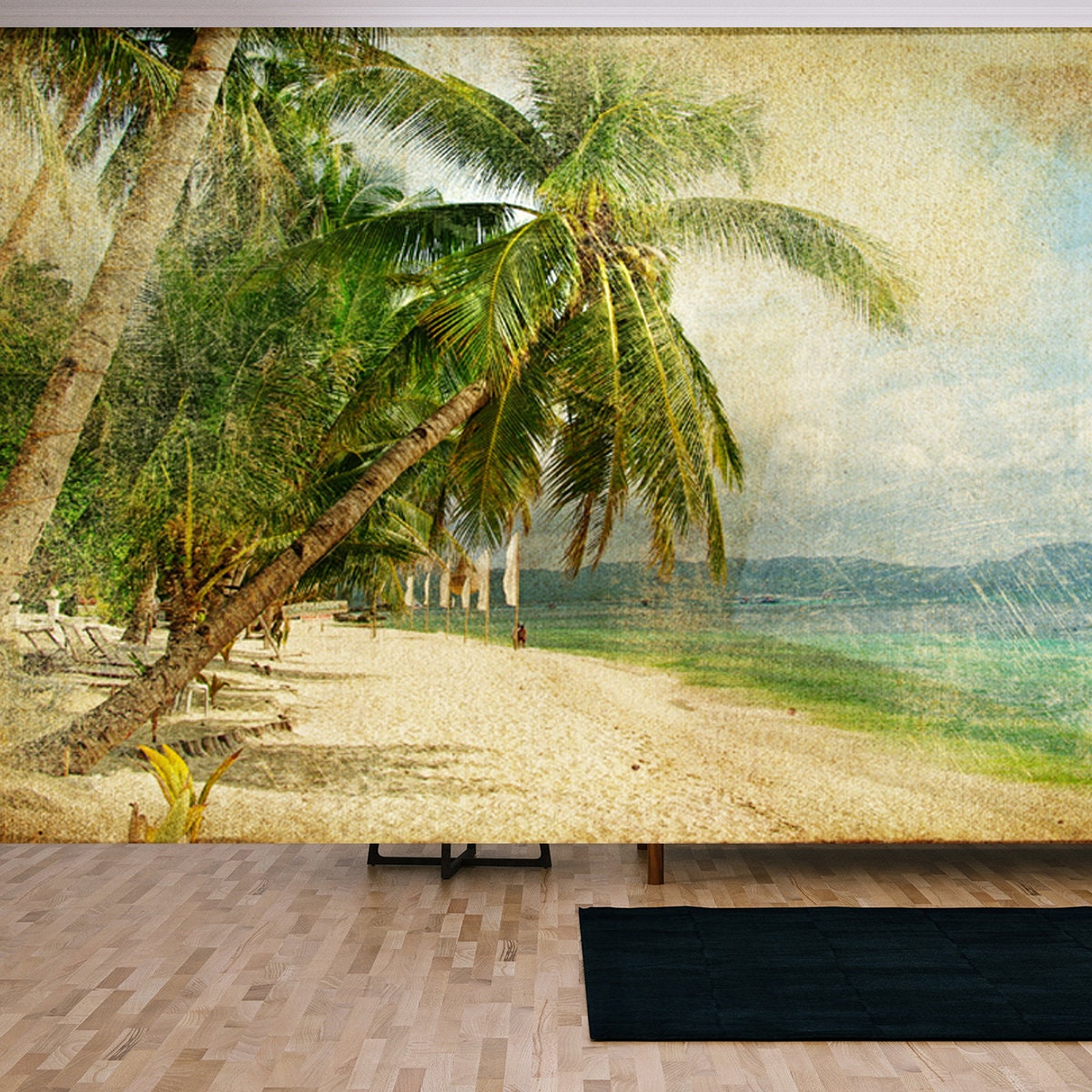 Tropical Beach Retro Styled Picture Wallpaper Living Room Mural