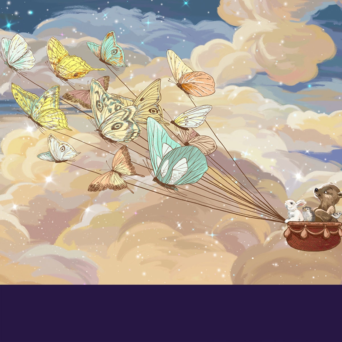 Baby Bright Colorful Background with Bear, Rabbit and Butterflies Wallpaper Nursery Mural
