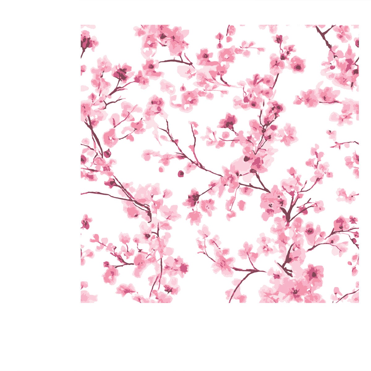 Beautiful Cherry Blossom Flowers, Sakura Branch Flowers Watercolor Painting Wallpaper Living Room Mural