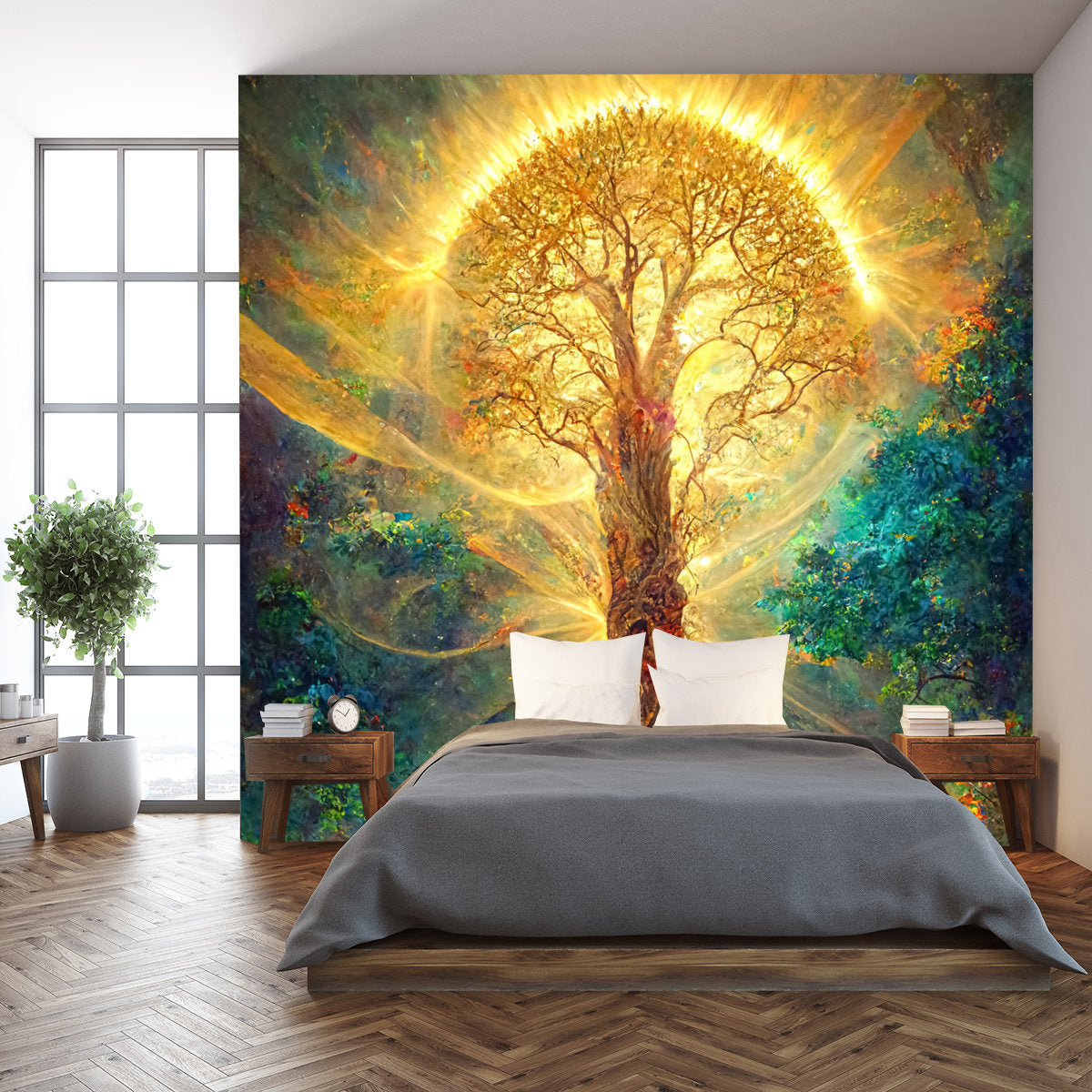 Beautiful Illustration of Magic Tree of Life, Sacred Symbol. Personal Individuality, Prosperity and Growth Concept Wallpaper Bedroom Mural