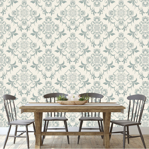 Grey Floral Ornament on Background Wallpaper Dining Room Mural