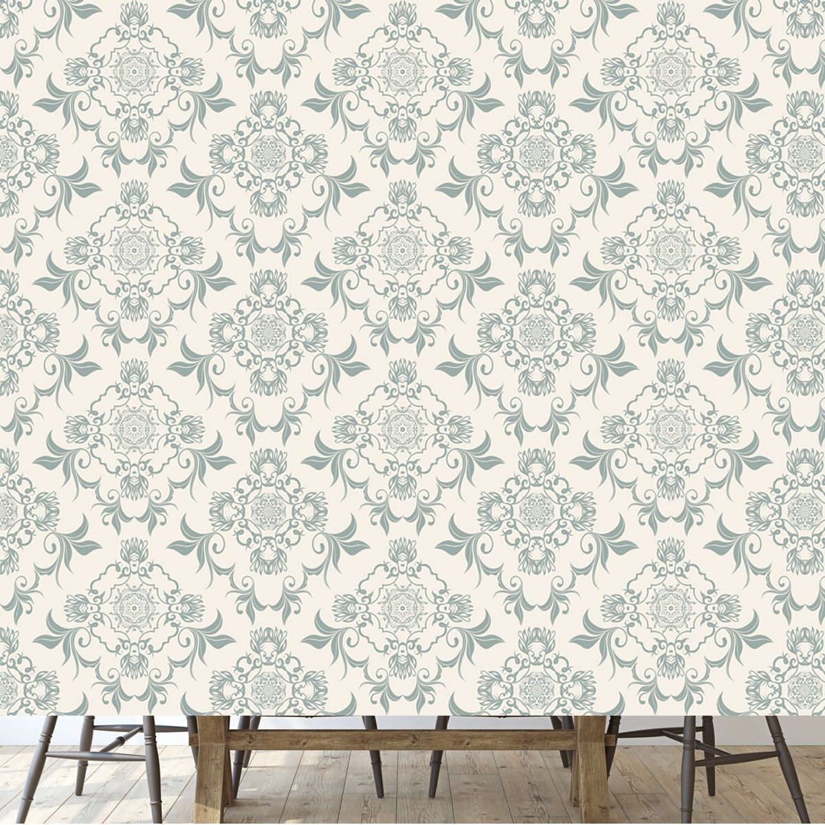 Grey Floral Ornament on Background Wallpaper Dining Room Mural